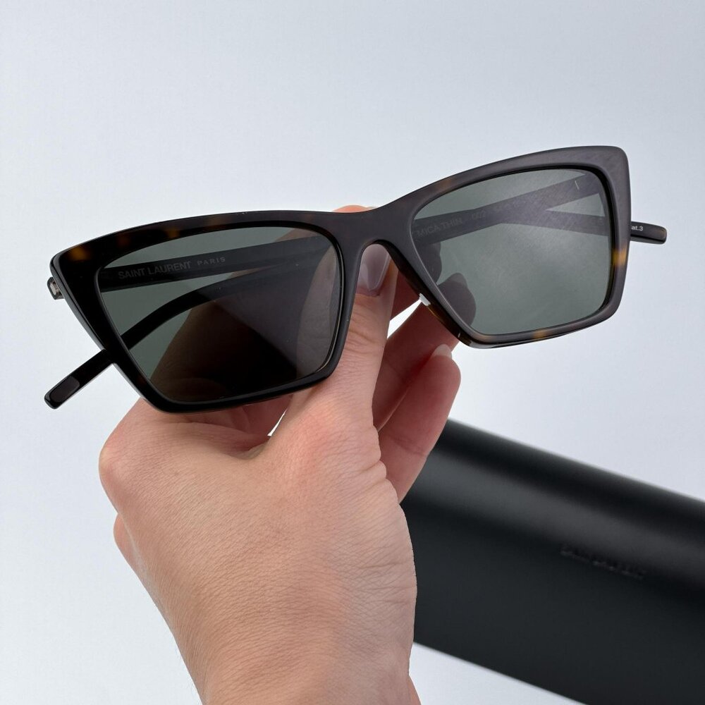 Saint Laurent SL737 MICA THIN 002 Women BRAND NEW Sunglasses Havana Grey Cat Eye